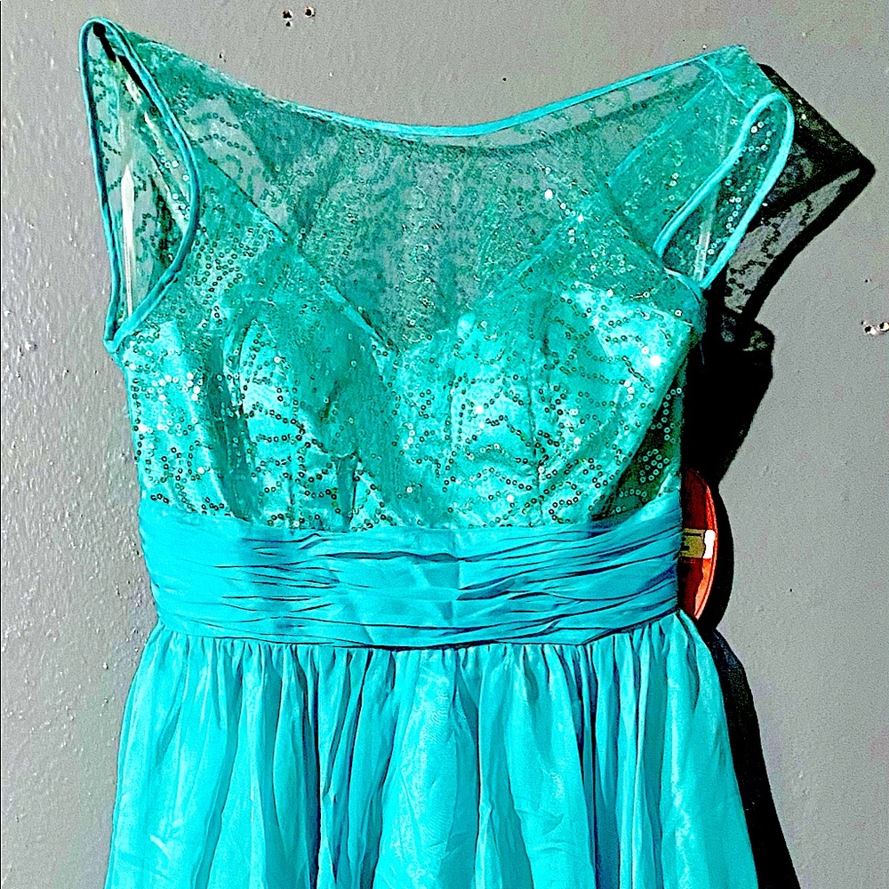 Turquoise short sequin short formal dress